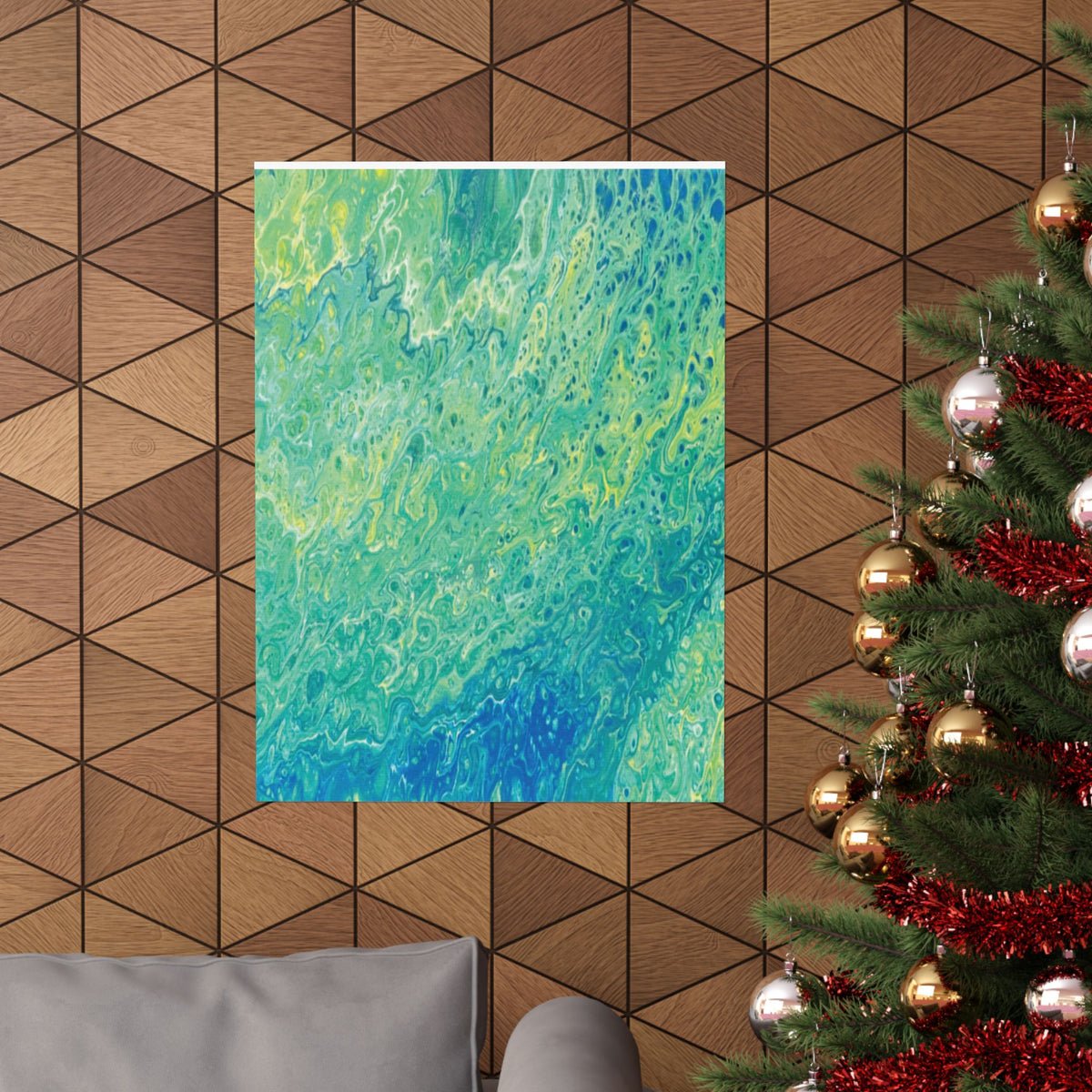 Abstract Ocean Blue Matte Poster Moss Turquoise Green Fluid Art