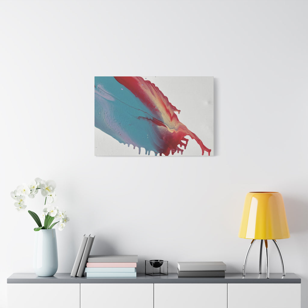 Ceiling Abstract Drip Matte Canvas Print (Blue & Red Fluid Art)