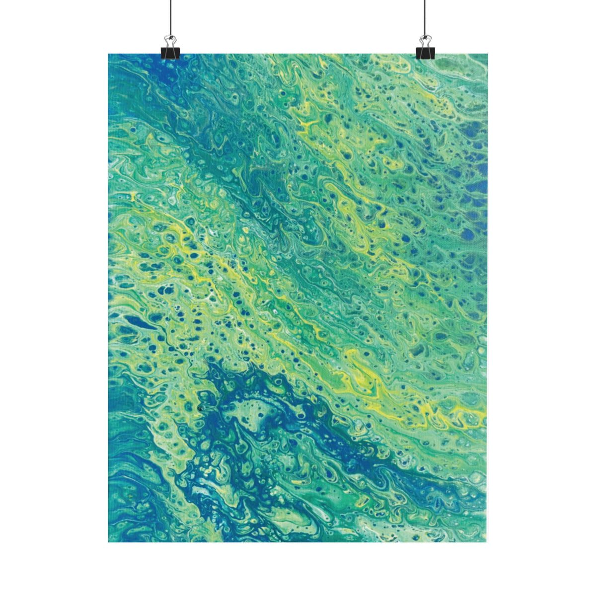 Moss Abstract Ocean Flow Matte Poster (Blue-Green Vertical Fluid Art)