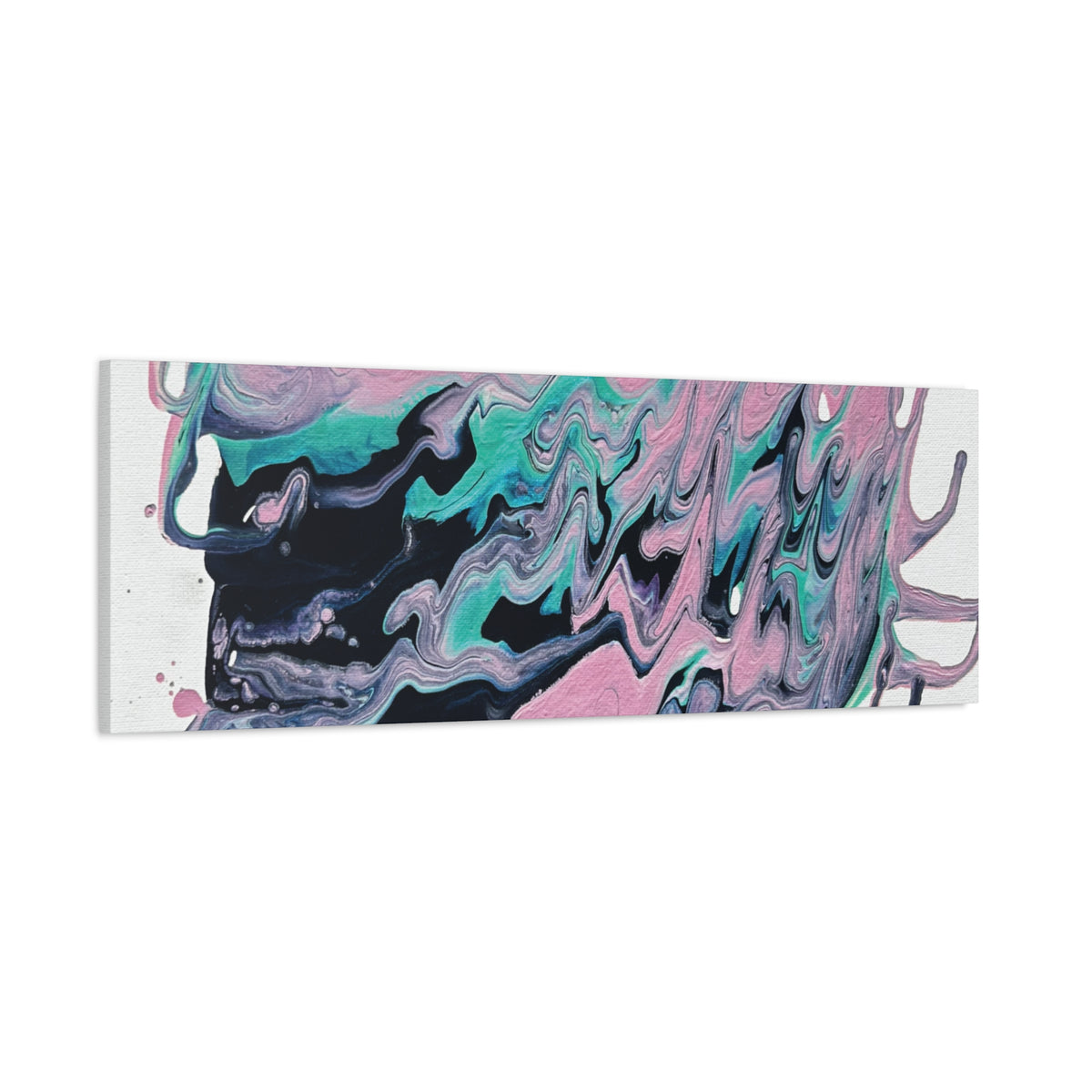 Dripping Abstract Pour Painting Canvas  Pink Teal Fluid Art Stretched Wall Decor