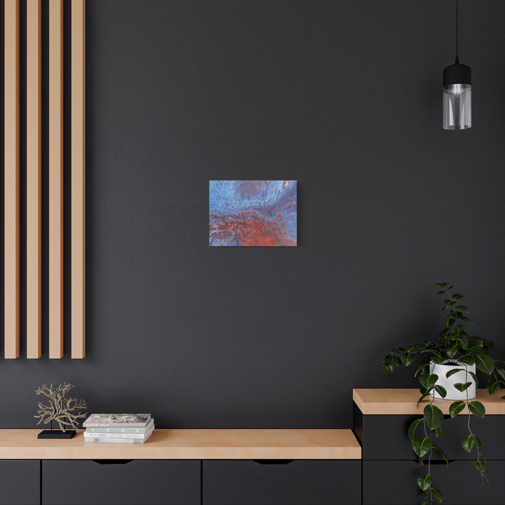 Abstract Blue & Rust Fluid Art Matte Canvas Wave Stretched Wall Art