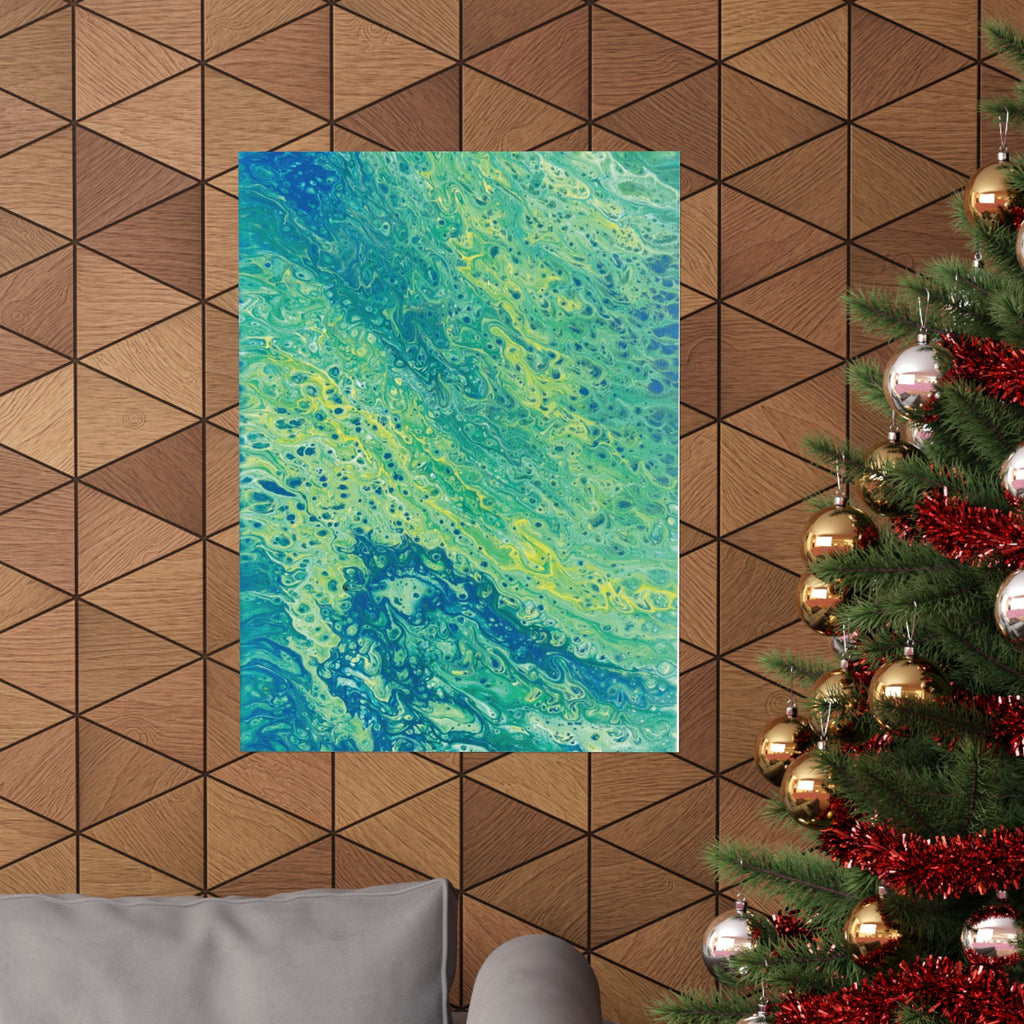 Moss Abstract Ocean Flow Matte Poster (Blue-Green Vertical Fluid Art)