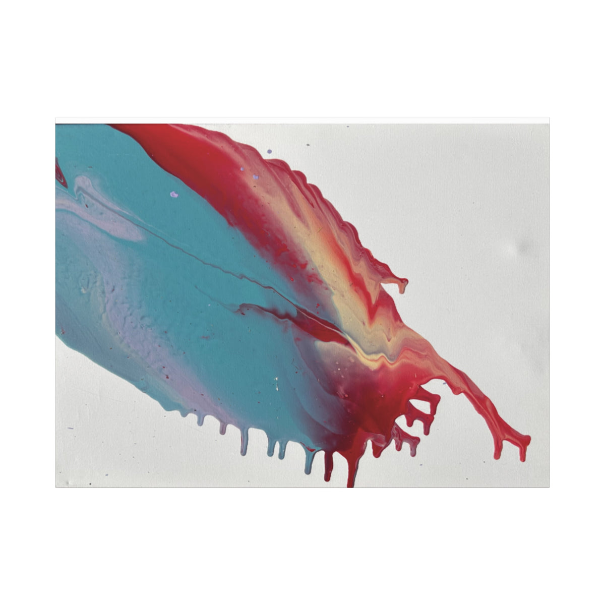 Ceiling Abstract Drip Matte Canvas Print (Blue & Red Fluid Art)