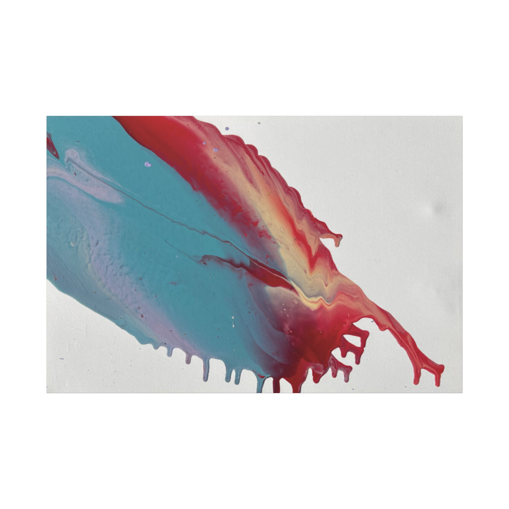Ceiling Abstract Drip Matte Canvas Print (Blue & Red Fluid Art)