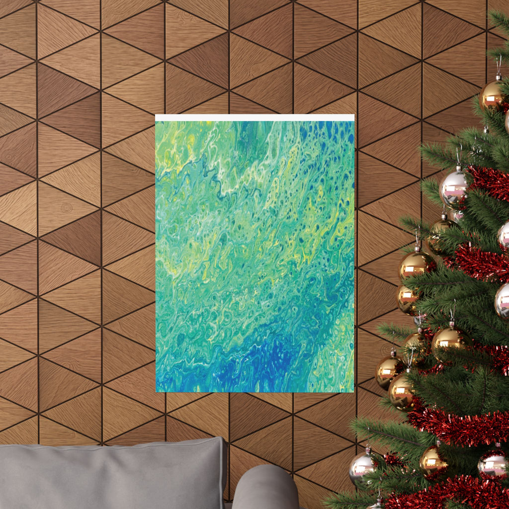 Abstract Ocean Blue Matte Poster Moss Turquoise Green Fluid Art