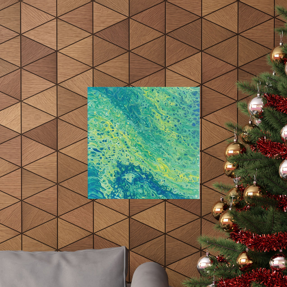 Moss Abstract Ocean Flow Matte Poster (Blue-Green Vertical Fluid Art)
