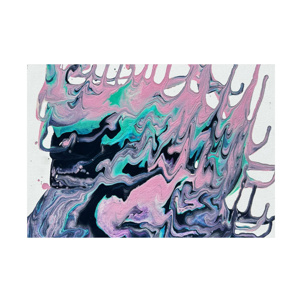 Abstract Fluid Art Poster Dripping Pink & Teal Matte Horizontal Print