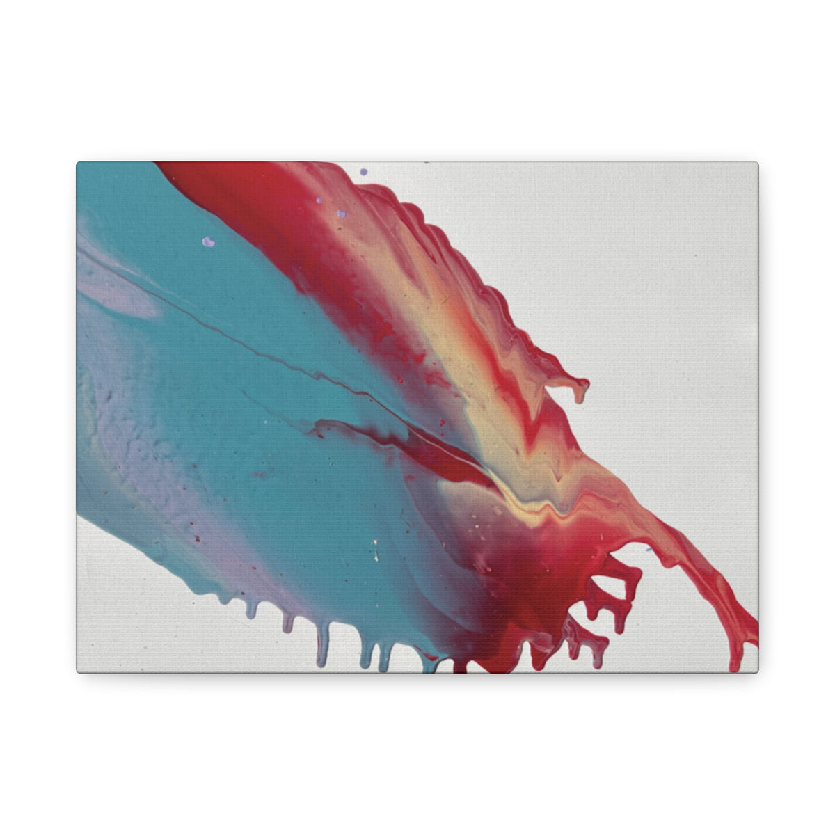 Ceiling Abstract Drip Matte Canvas Print (Blue & Red Fluid Art)