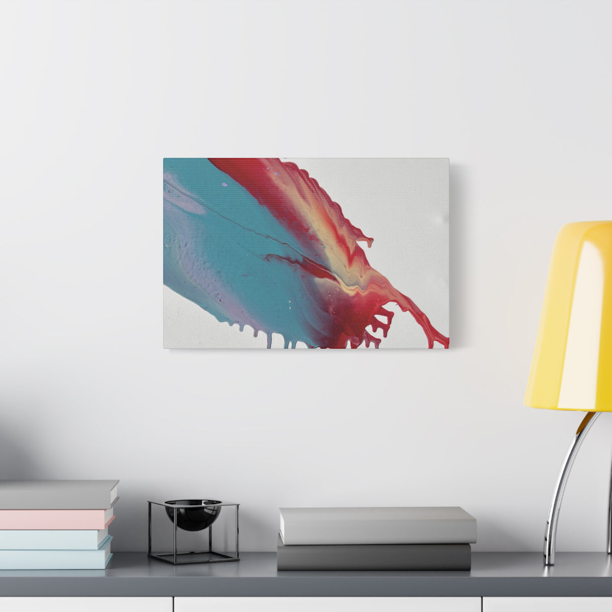 Ceiling Abstract Drip Matte Canvas Print (Blue & Red Fluid Art)