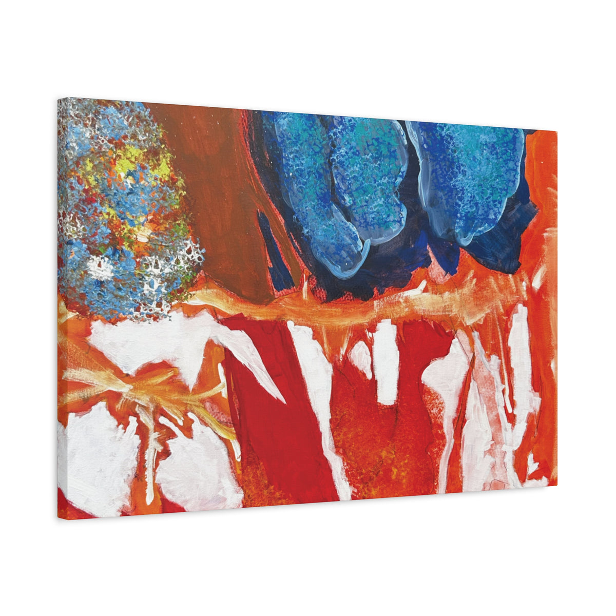 Abstract Red & Blue Matte Stretched Canvas Modern Expressionist Wall Art