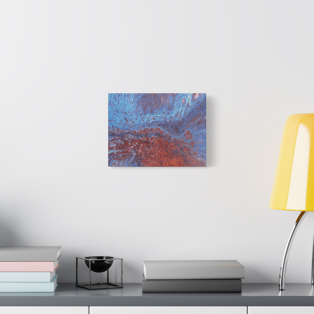 Abstract Blue & Rust Fluid Art Matte Canvas Wave Stretched Wall Art