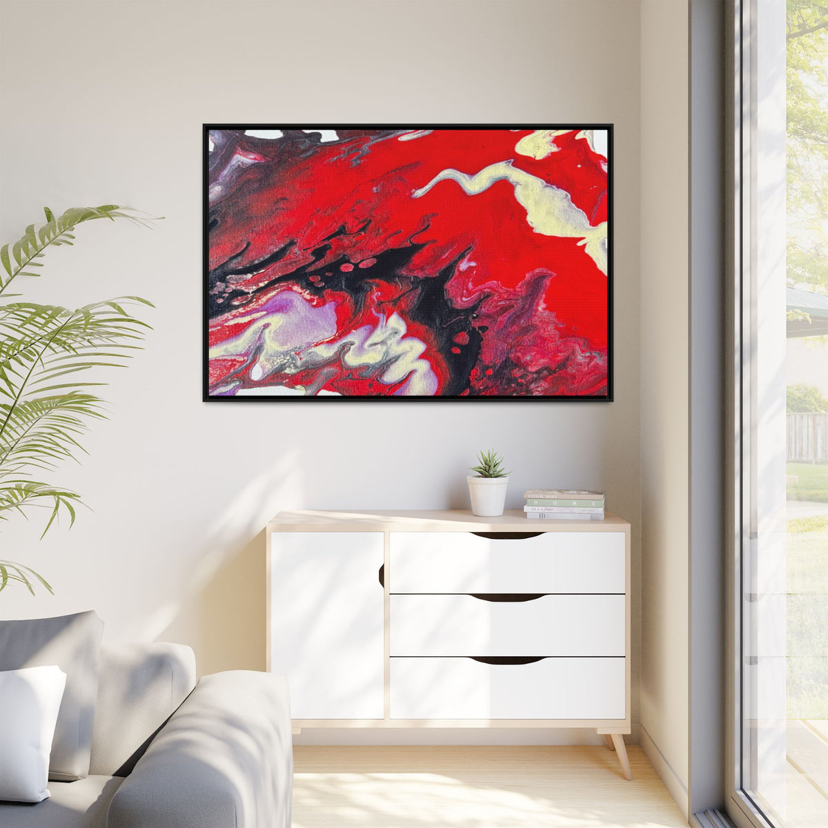 Power Abstract Red Fluid Art Matte Canvas Framed Wall Art