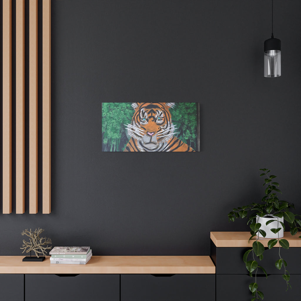 Tiger Portrait Matte Canvas Wall Art Bold Jungle Tiger Painting on Stretched Canvas