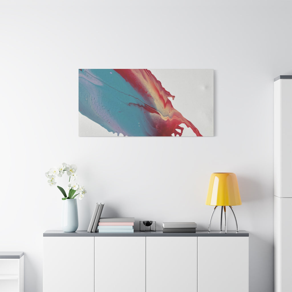 Ceiling Abstract Drip Matte Canvas Print (Blue & Red Fluid Art)