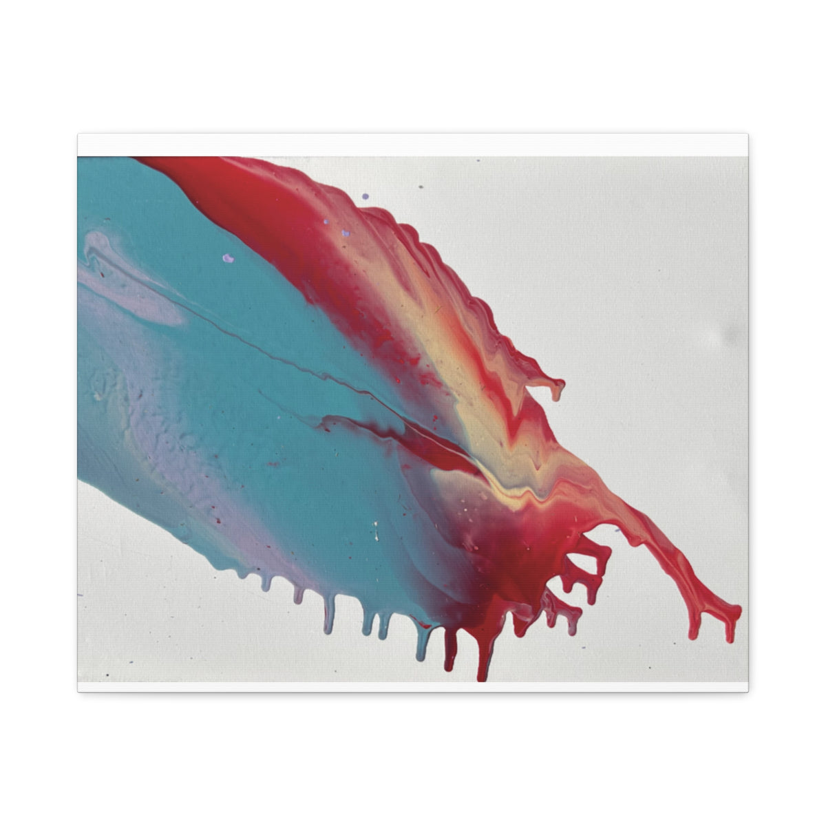 Ceiling Abstract Drip Matte Canvas Print (Blue & Red Fluid Art)