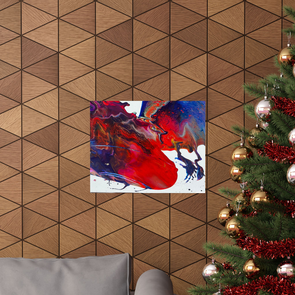 Abstract Red & Blue Matte Poster Universe Horizontal Modern Art Print