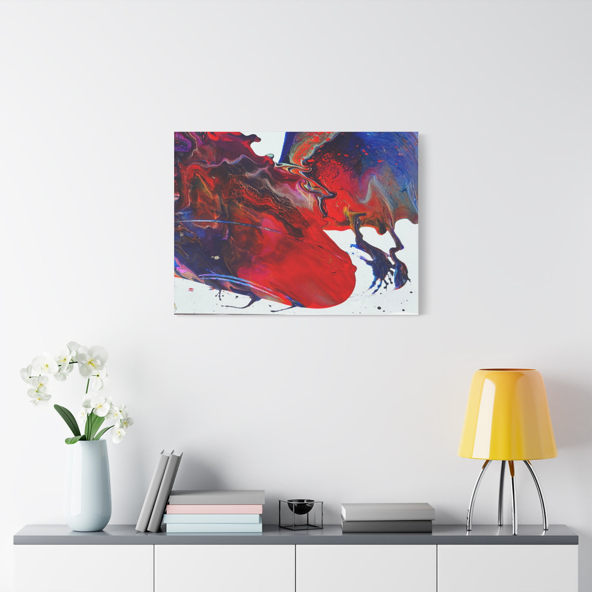 Abstract Red & Blue Fluid Art Canvas Print — Matte Stretched Wall Art