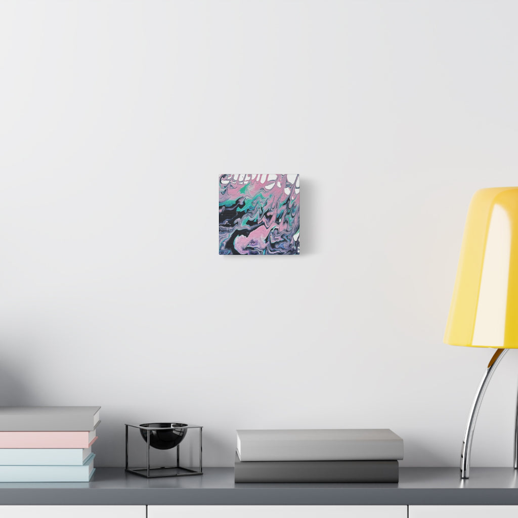 Dripping Abstract Pour Painting Canvas  Pink Teal Fluid Art Stretched Wall Decor