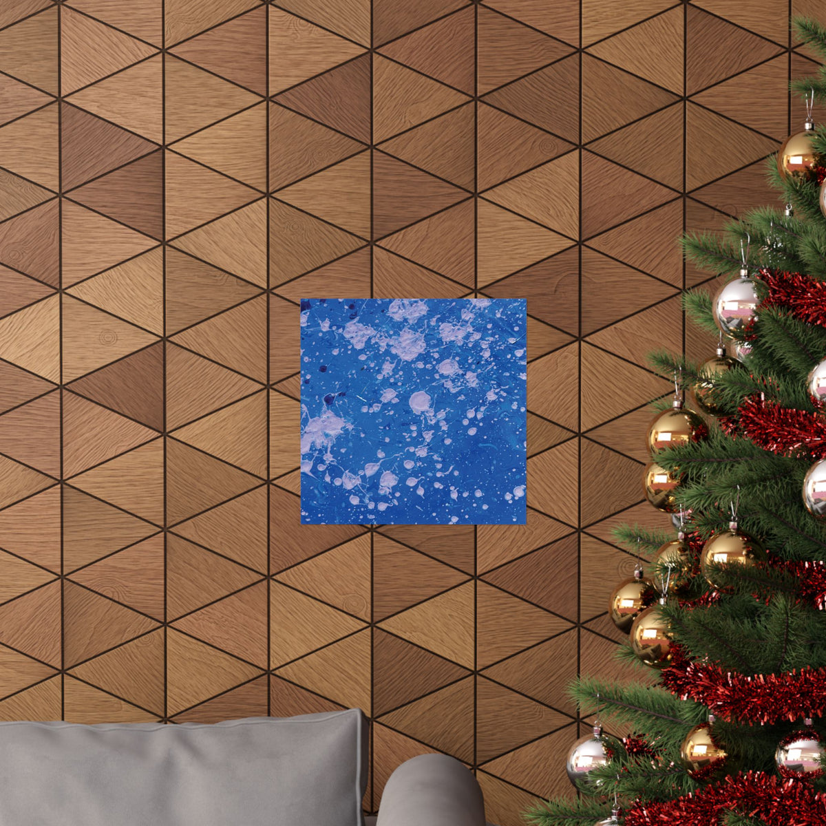 Abstract Blue Paint Splatter Matte Poster Dots Vertical Modern Wall Art
