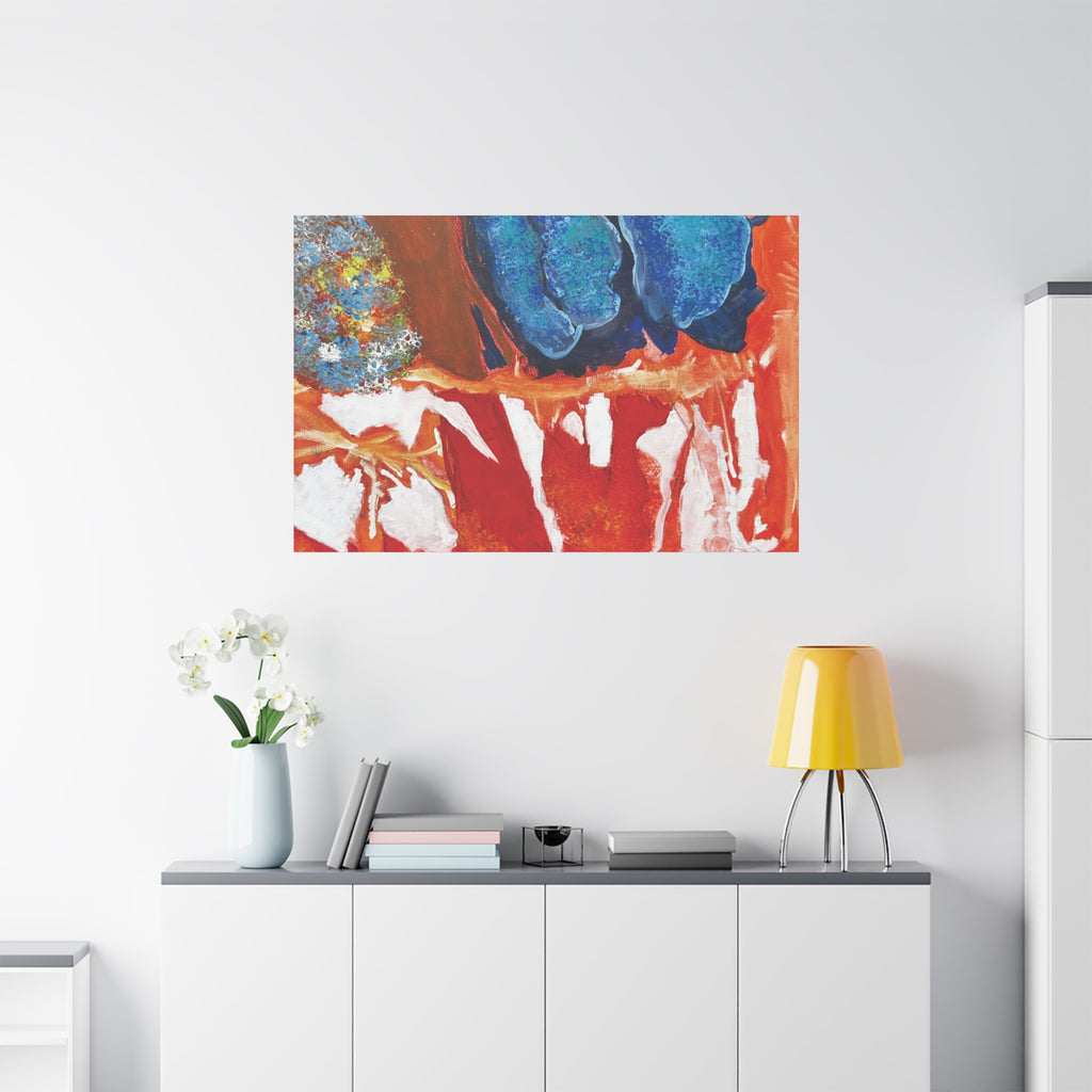 Abstract Red & Blue Matte Stretched Canvas Modern Expressionist Wall Art