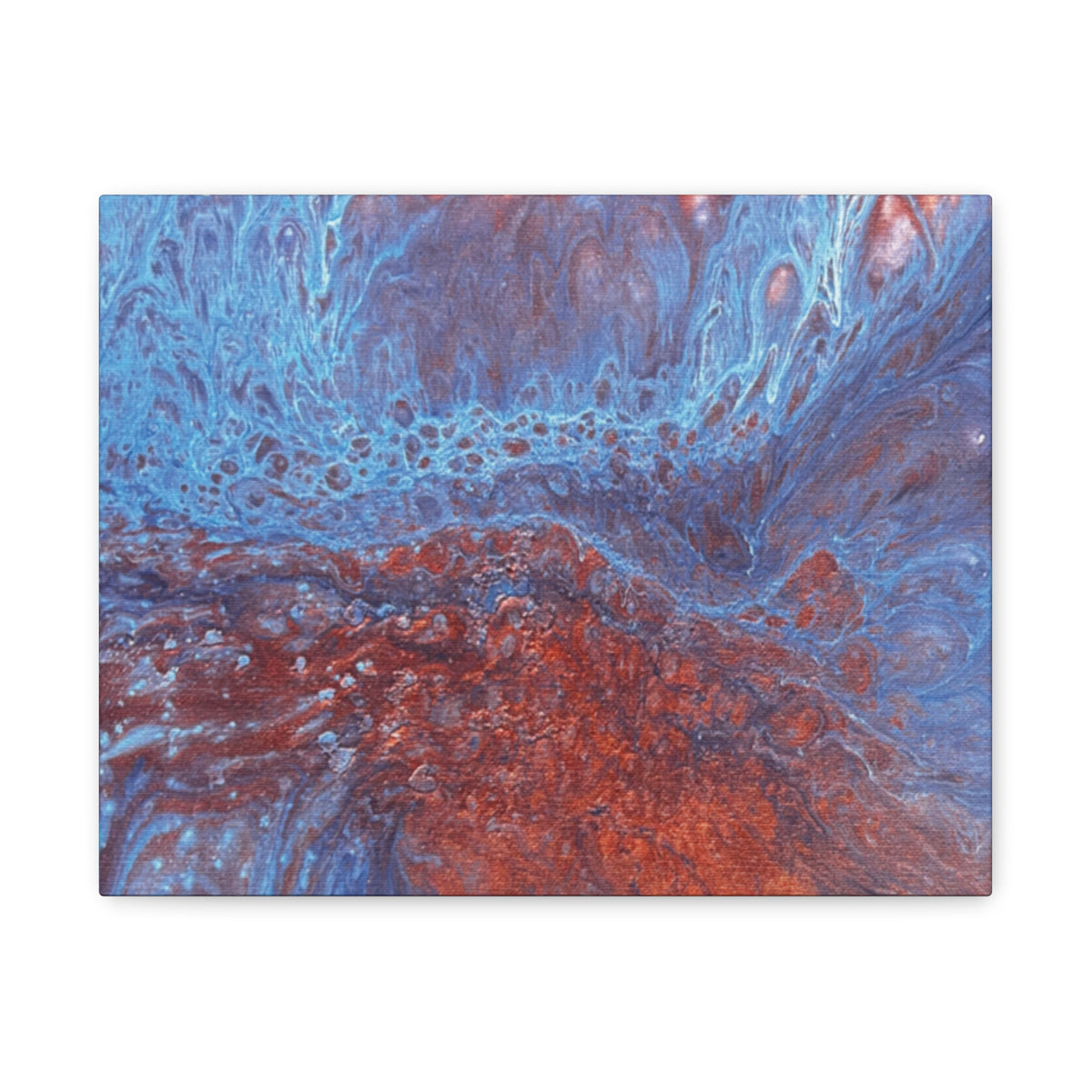 Abstract Blue & Rust Fluid Art Matte Canvas Wave Stretched Wall Art