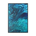 Framed Ocean Abstract Matte Canvas Art Turquoise Blue Fluid Painting