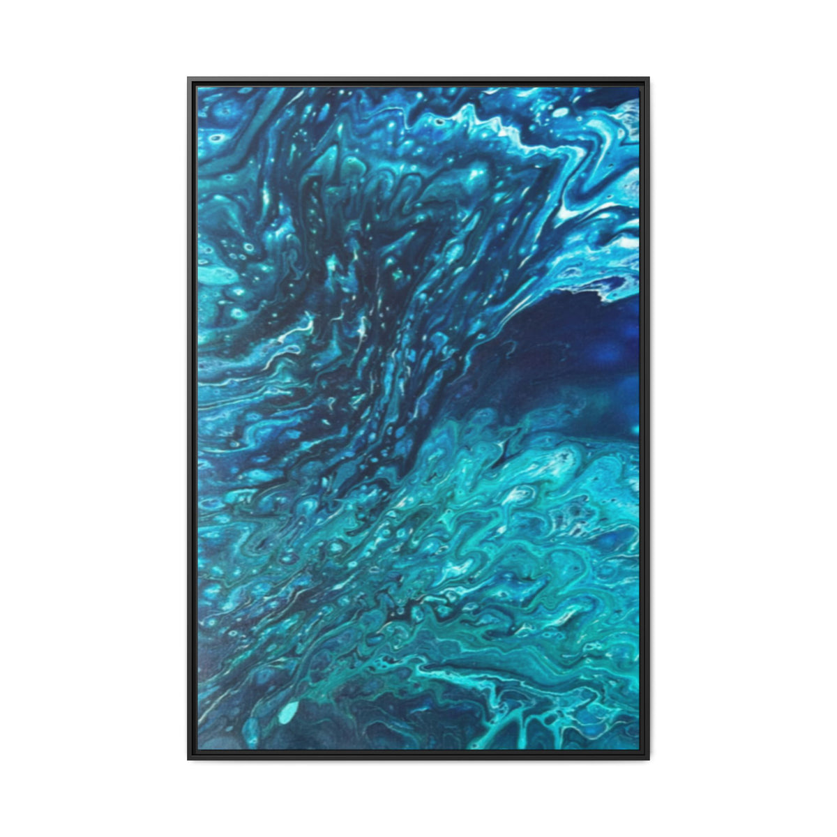 Framed Ocean Abstract Matte Canvas Art Turquoise Blue Fluid Painting