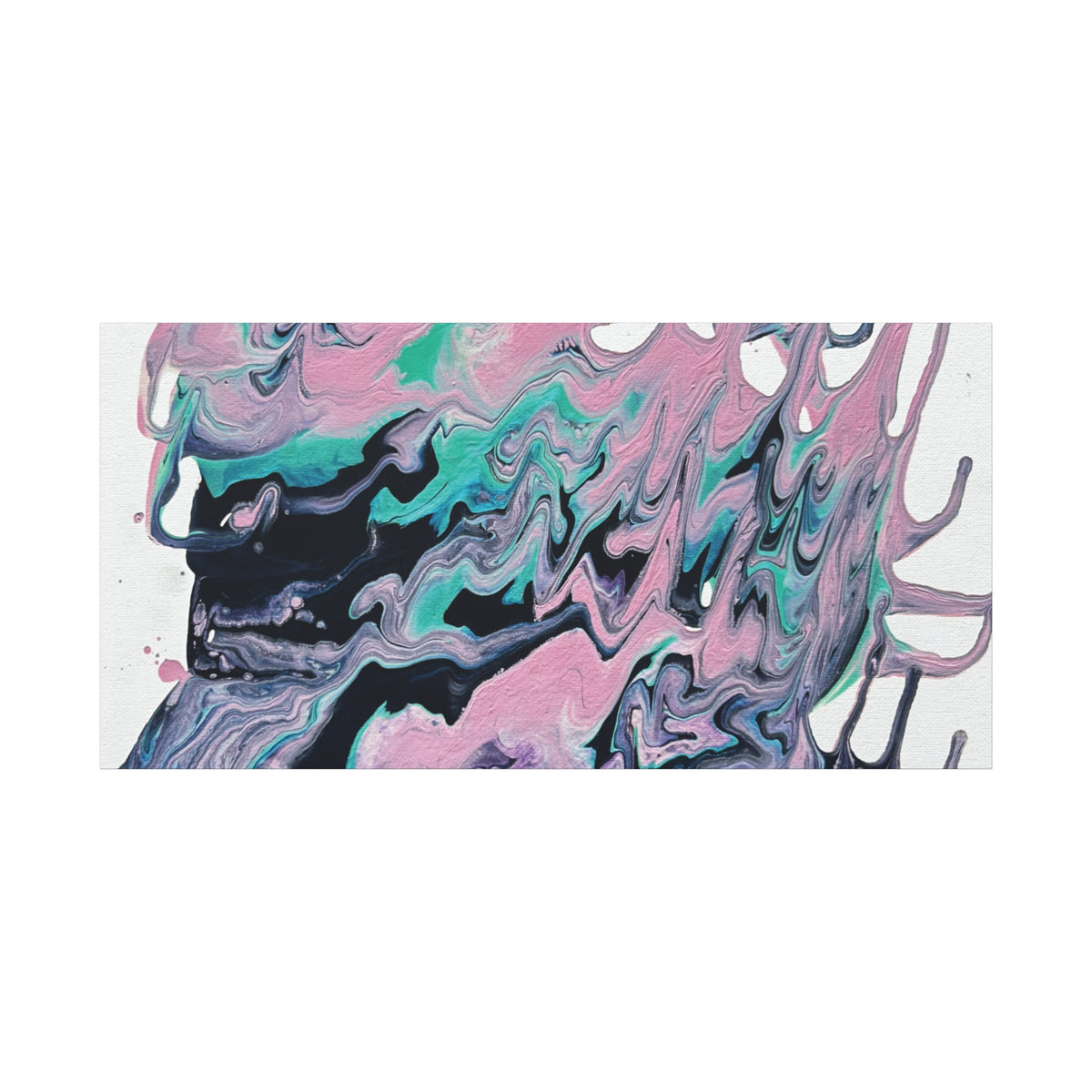 Dripping Abstract Pour Painting Canvas  Pink Teal Fluid Art Stretched Wall Decor