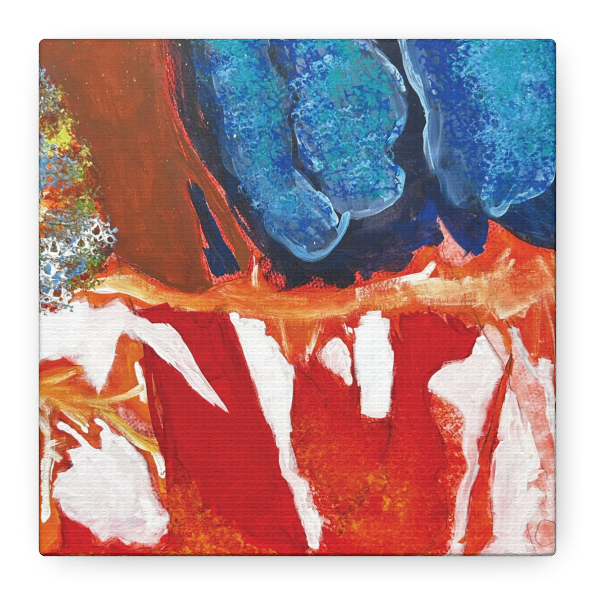 Abstract Red & Blue Matte Stretched Canvas Modern Expressionist Wall Art