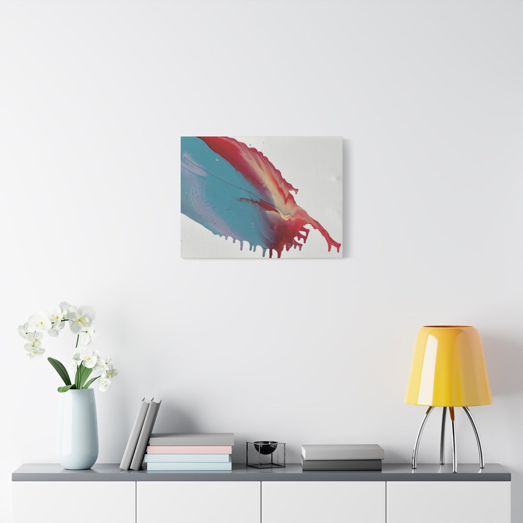 Ceiling Abstract Drip Matte Canvas Print (Blue & Red Fluid Art)