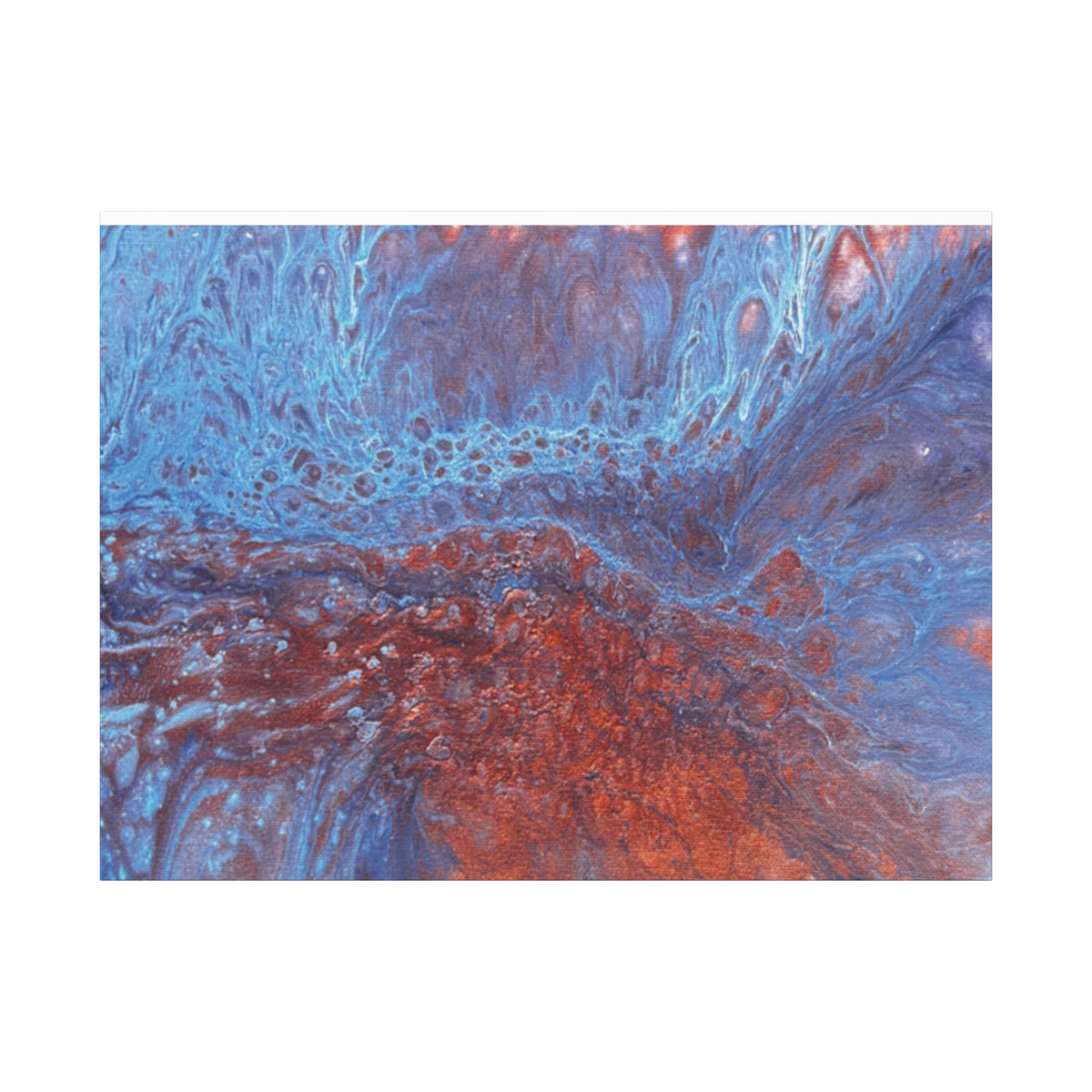 Abstract Blue & Rust Fluid Art Matte Canvas Wave Stretched Wall Art