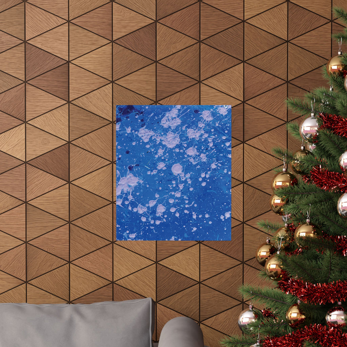 Abstract Blue Paint Splatter Matte Poster Dots Vertical Modern Wall Art