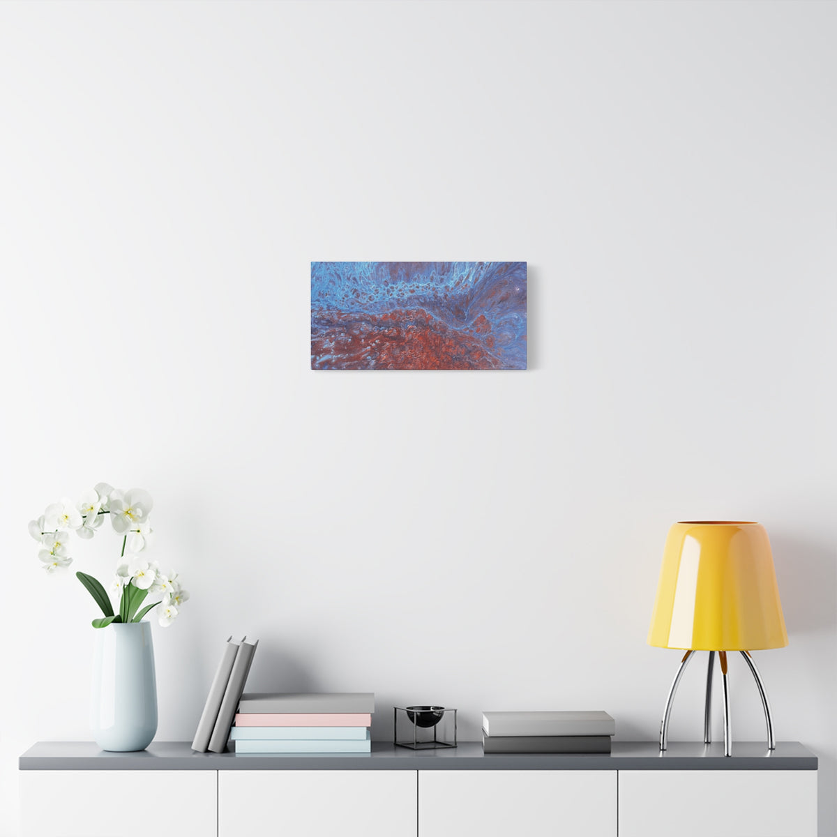 Abstract Blue & Rust Fluid Art Matte Canvas Wave Stretched Wall Art