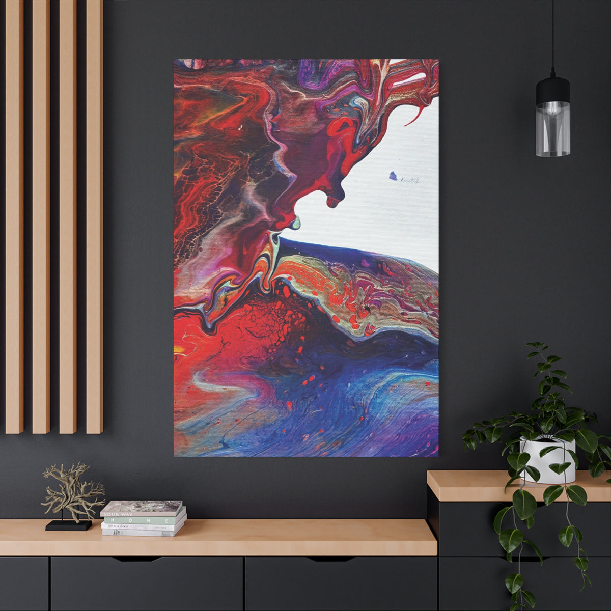Abstract Red & Blue Fluid Art Matte Canvas Print Universe Stretched 1.25"