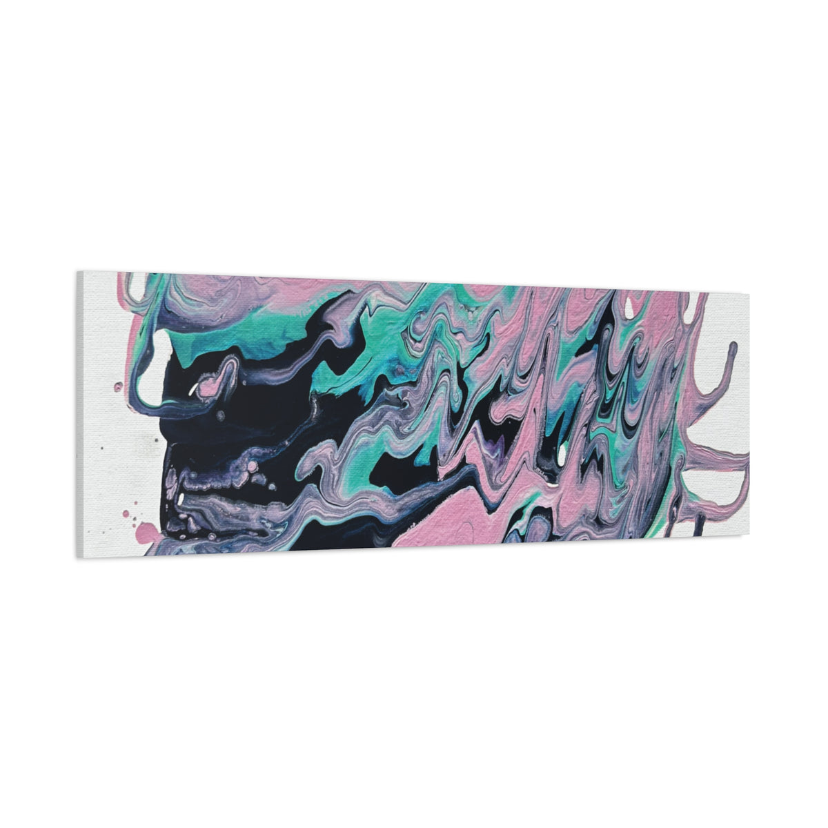 Dripping Abstract Pour Painting Canvas  Pink Teal Fluid Art Stretched Wall Decor