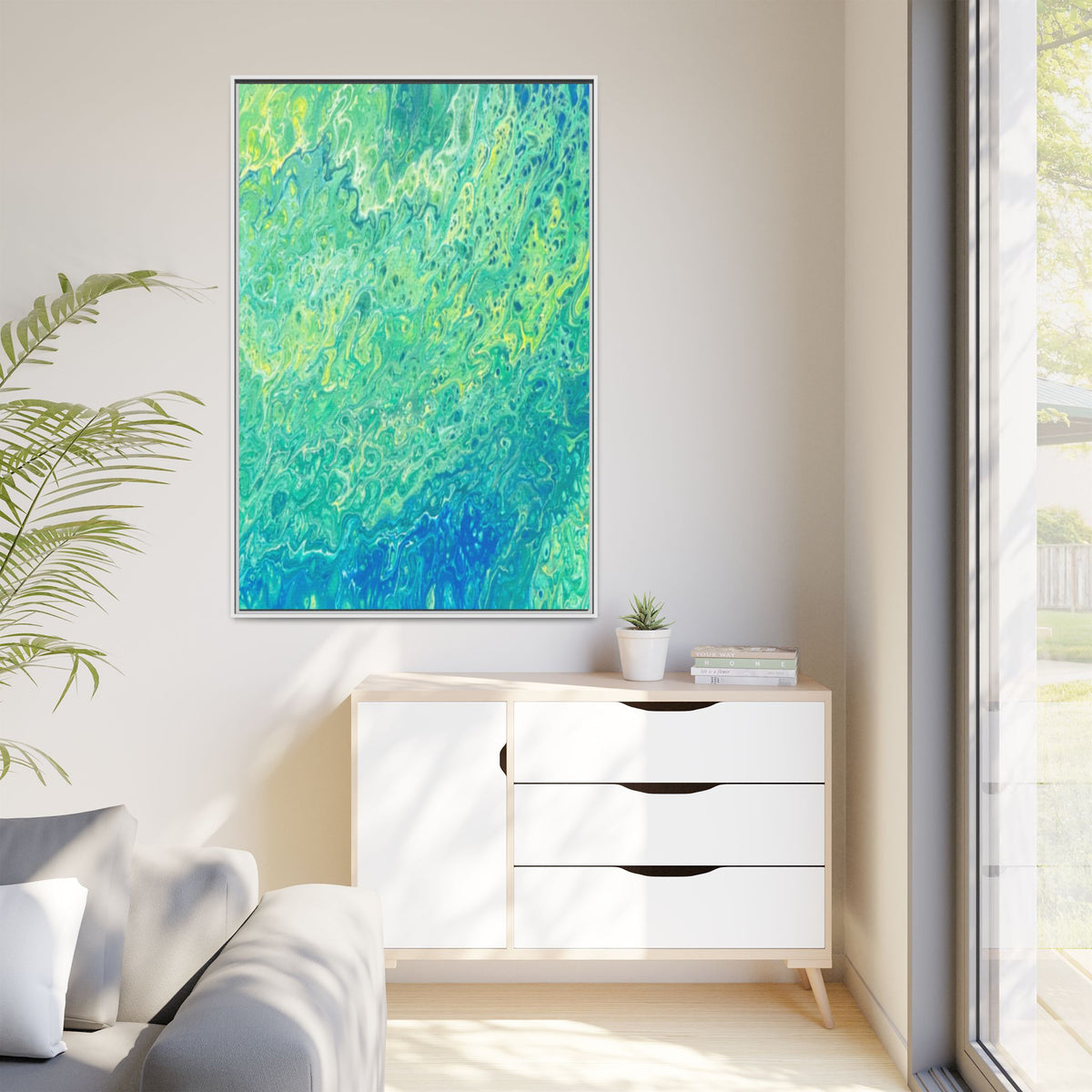 Moss Abstract Ocean Teal Matte Canvas Print (Framed Wall Art)