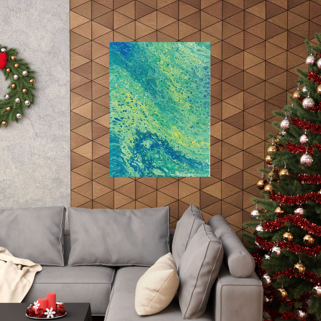Moss Abstract Ocean Flow Matte Poster (Blue-Green Vertical Fluid Art)