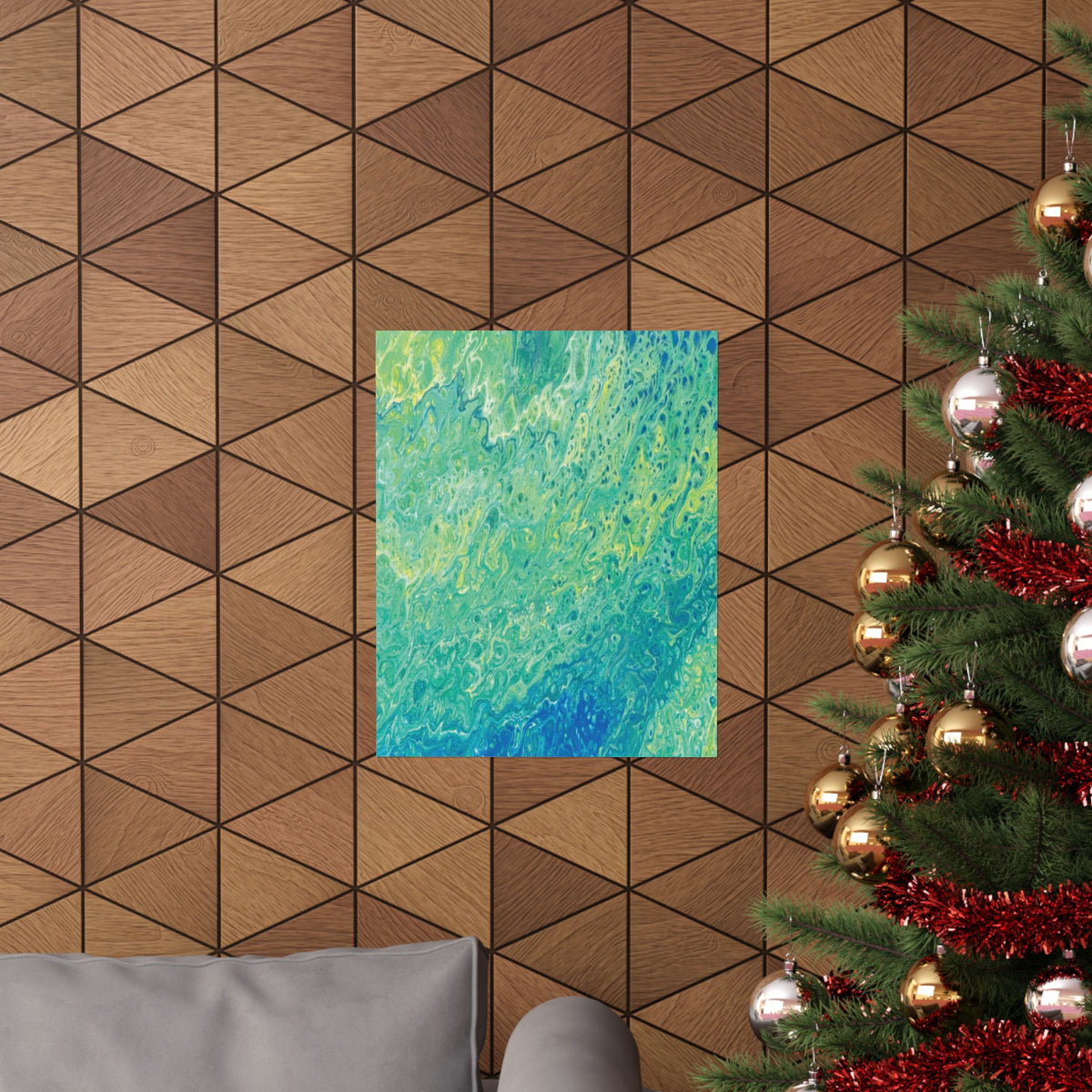 Abstract Ocean Blue Matte Poster Moss Turquoise Green Fluid Art