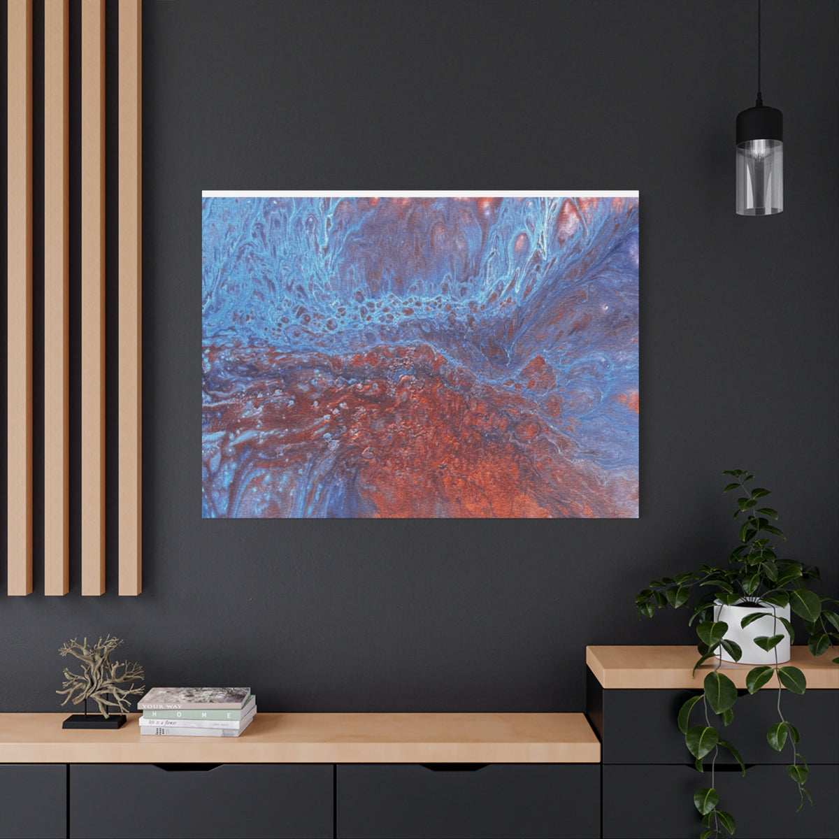 Abstract Blue & Rust Fluid Art Matte Canvas Wave Stretched Wall Art