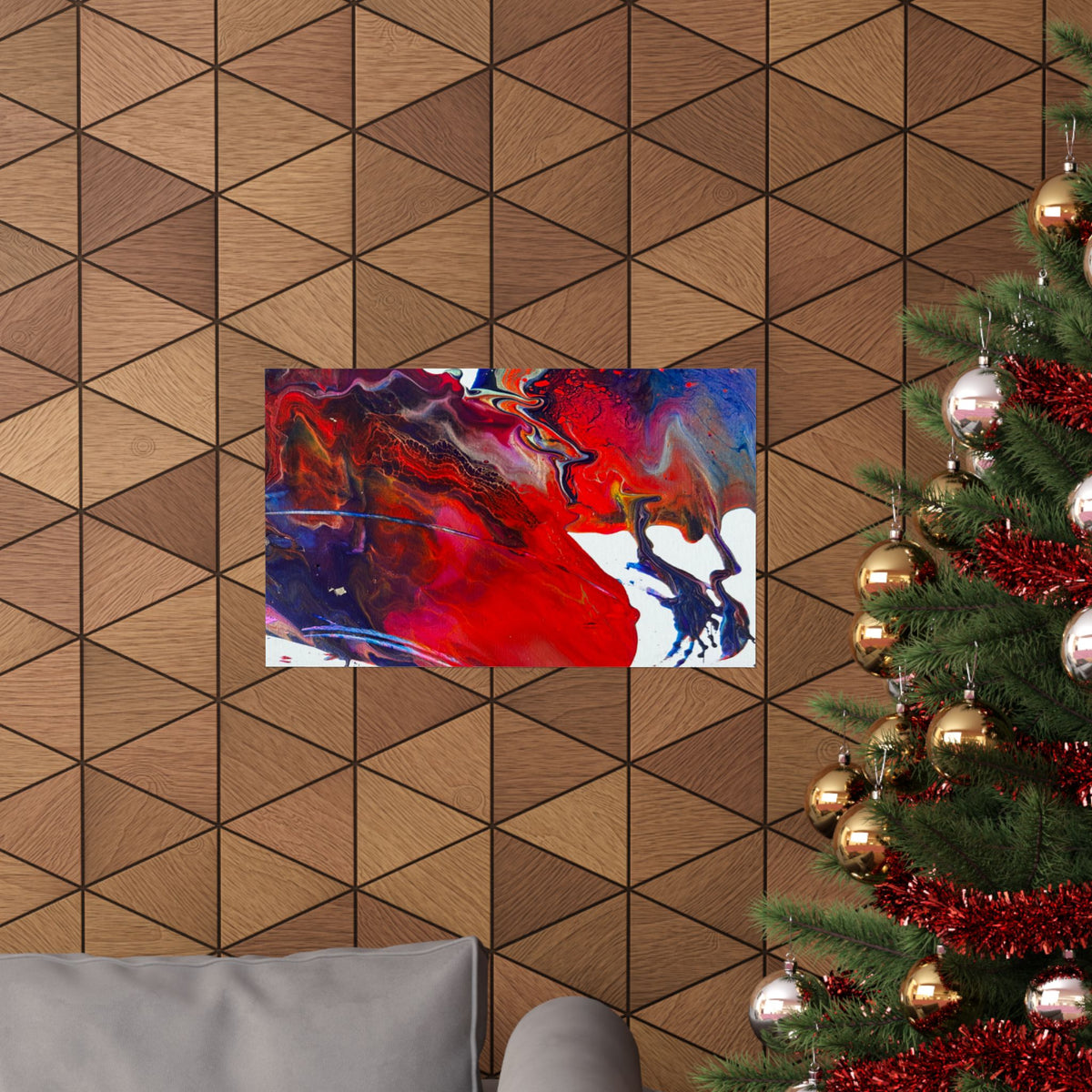 Abstract Red & Blue Matte Poster Universe Horizontal Modern Art Print