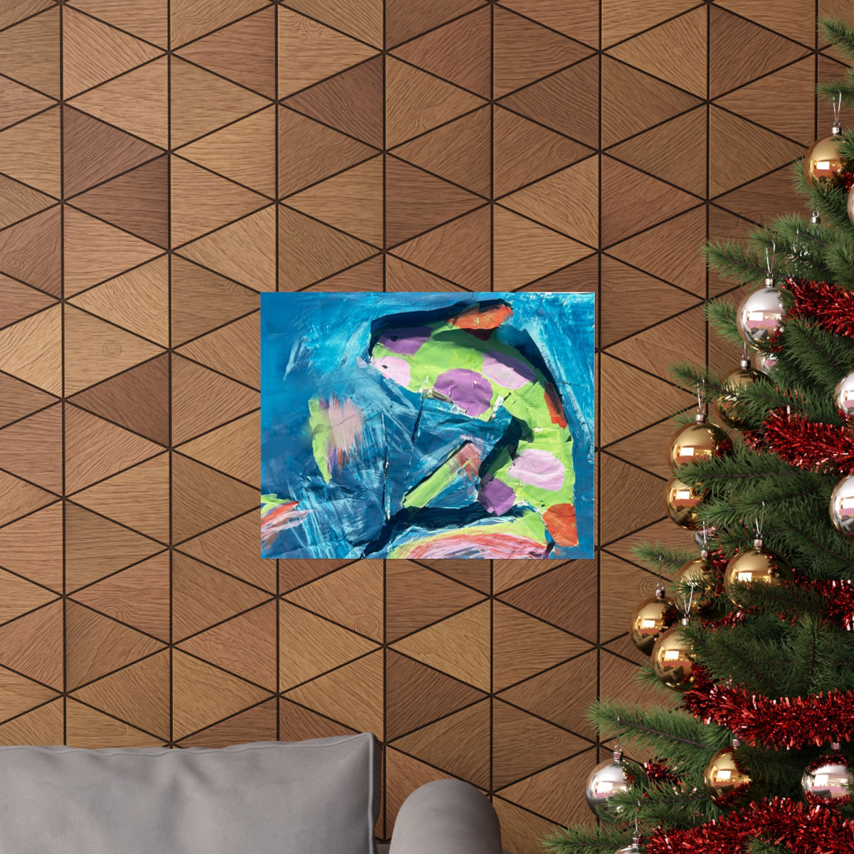 The Fish Abstract Color Splash Matte Horizontal Poster Vibrant Blue & Neon Accent Wall Art