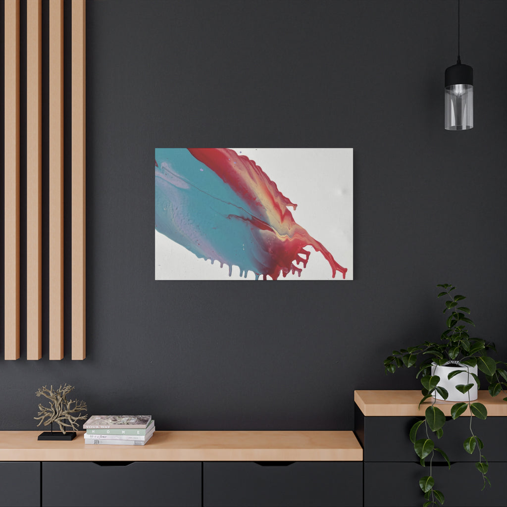 Ceiling Abstract Drip Matte Canvas Print (Blue & Red Fluid Art)