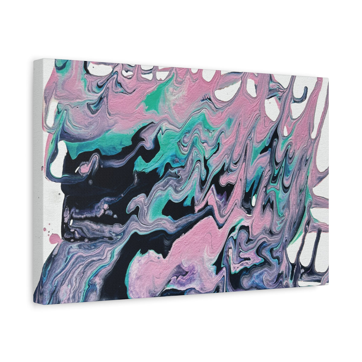 Dripping Abstract Pour Painting Canvas  Pink Teal Fluid Art Stretched Wall Decor