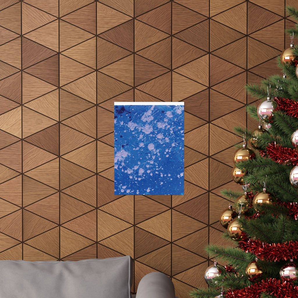 Abstract Blue Paint Splatter Matte Poster Dots Vertical Modern Wall Art