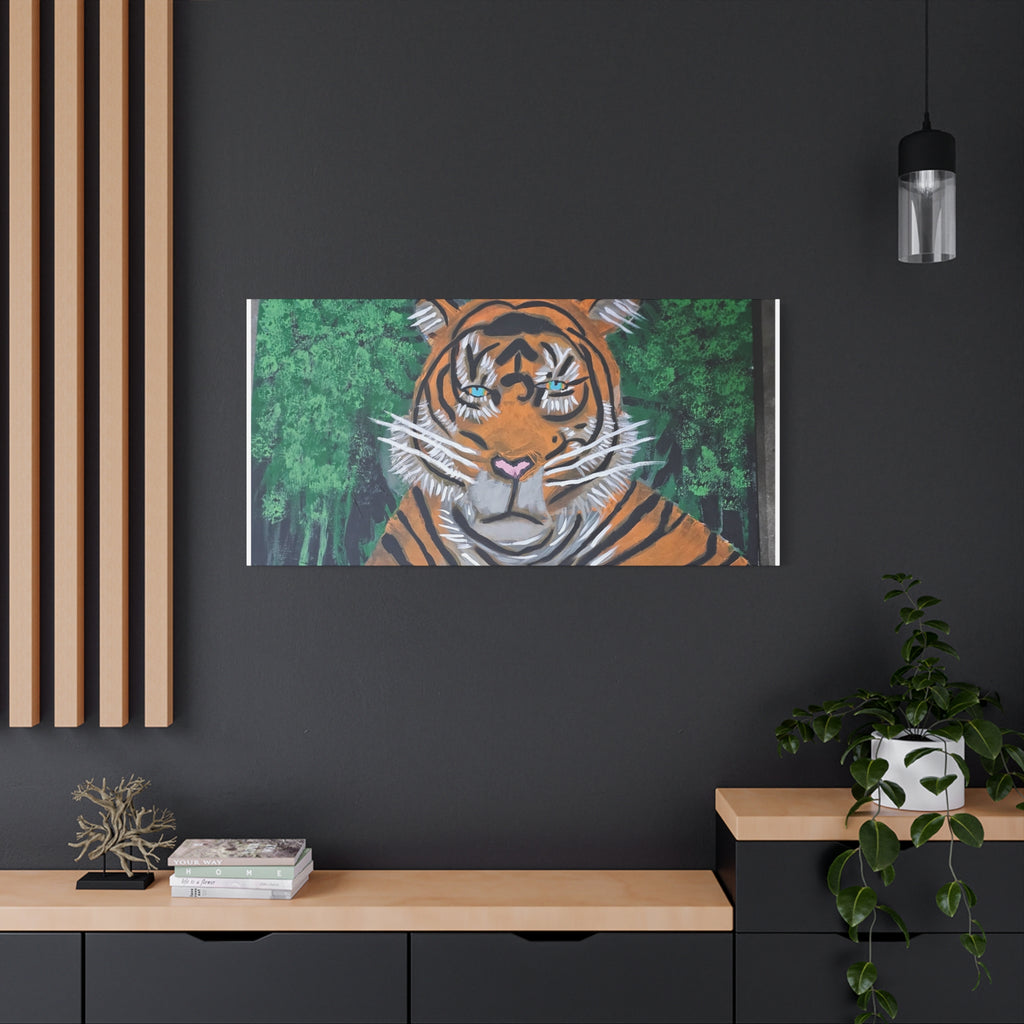 Tiger Portrait Matte Canvas Wall Art Bold Jungle Tiger Painting on Stretched Canvas