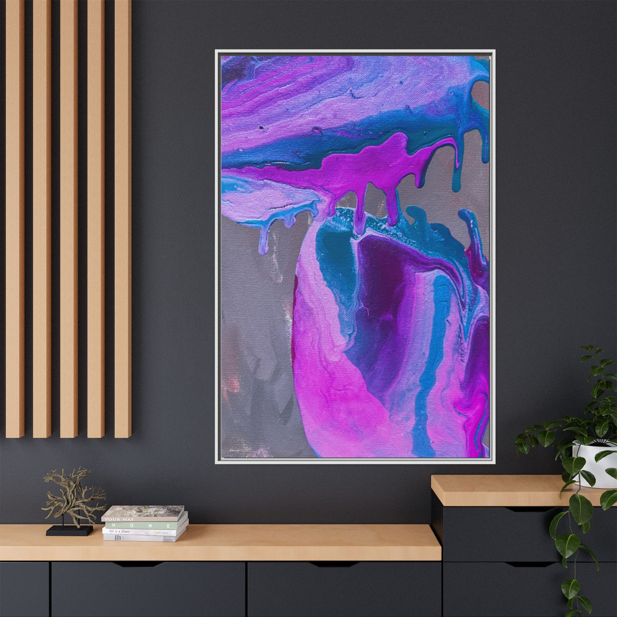 Wave Abstract Purple Fluid Art Matte Canvas Framed