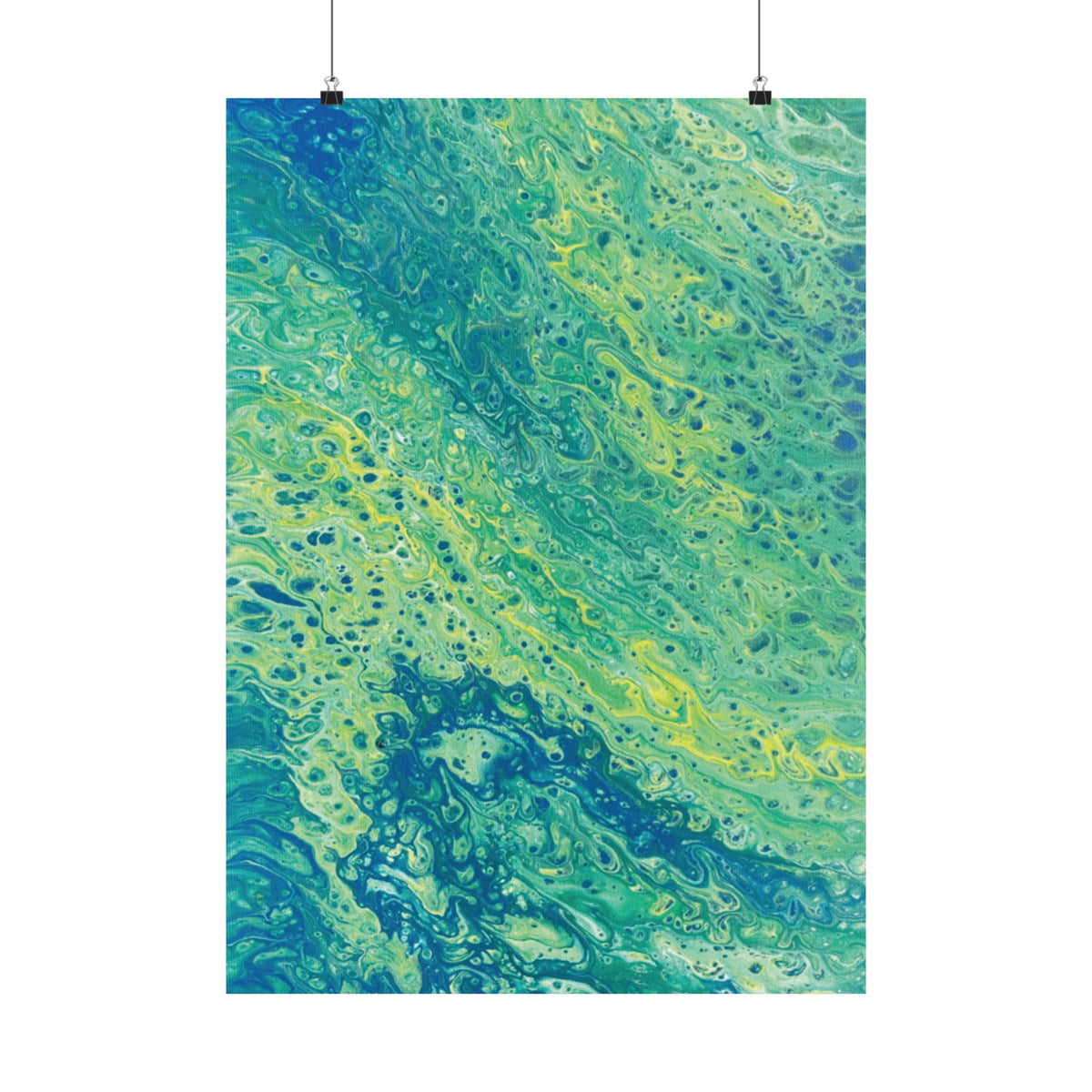 Moss Abstract Ocean Flow Matte Poster (Blue-Green Vertical Fluid Art)
