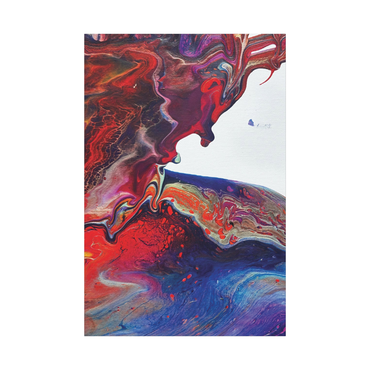 Abstract Fluid Art Matte Canvas Print Bold Red & Blue Pour Painting, Stretched 1.25"