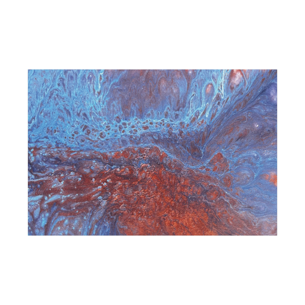 Abstract Blue & Rust Fluid Art Matte Canvas Wave Stretched Wall Art