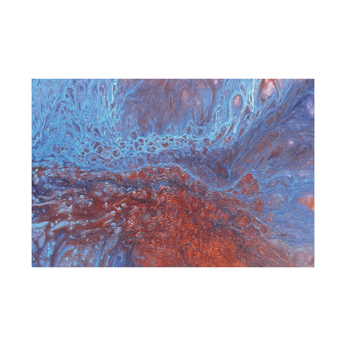 Abstract Blue & Rust Fluid Art Matte Canvas Wave Stretched Wall Art